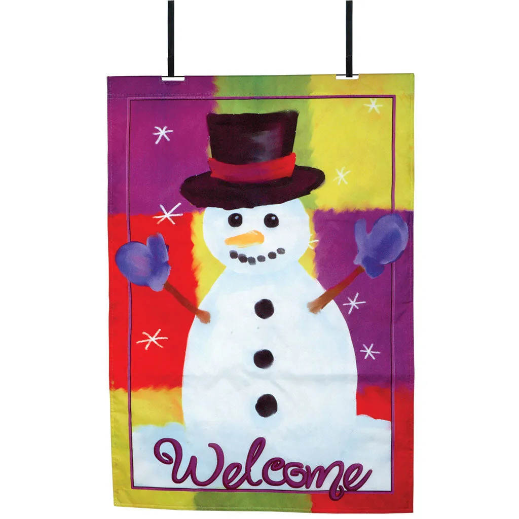 Welcome Snowman Christmas Fiber-Optic Door Flag