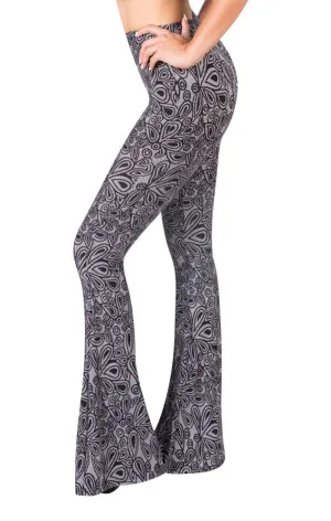 Womens High Waisted Flare Wide Leg Leggings, Printed & Solid, Reg & Plus, 06