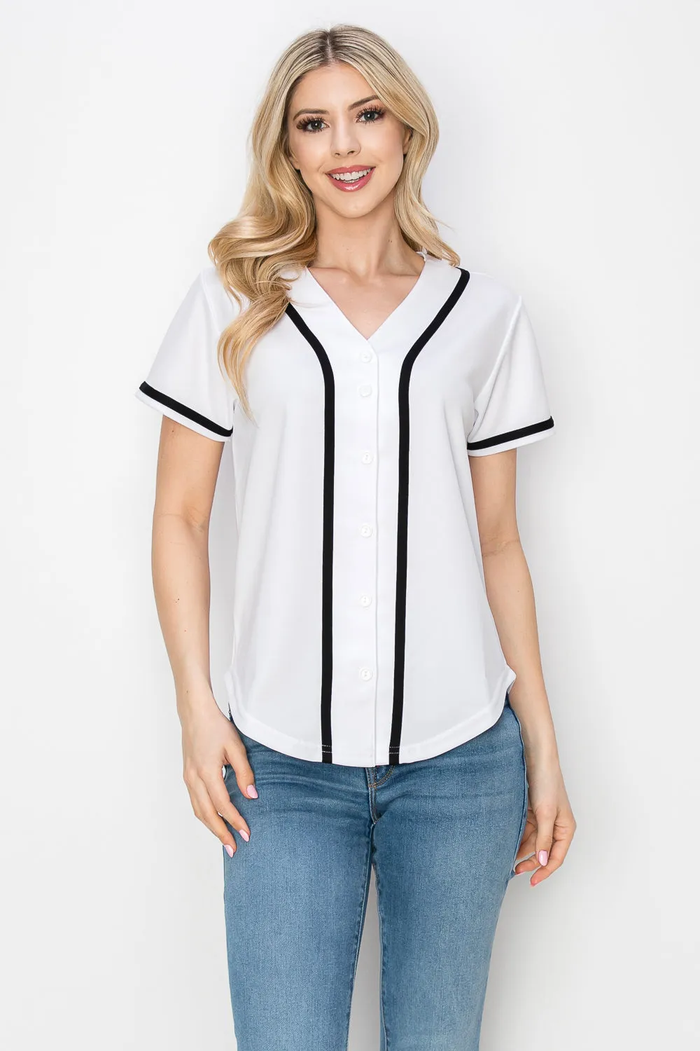 Women's Solid Colors Baseball Jersey With Piping