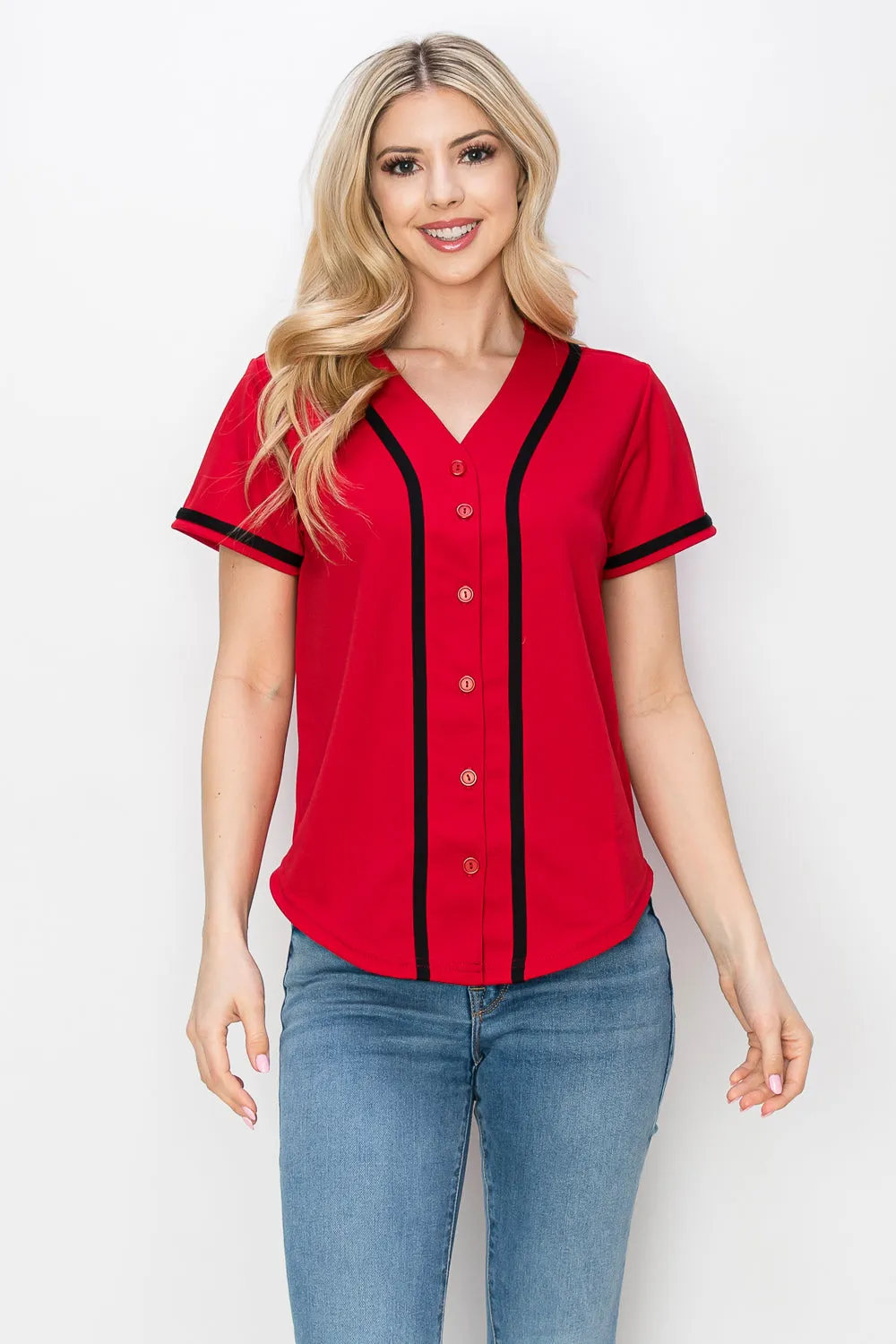 Women's Solid Colors Baseball Jersey With Piping