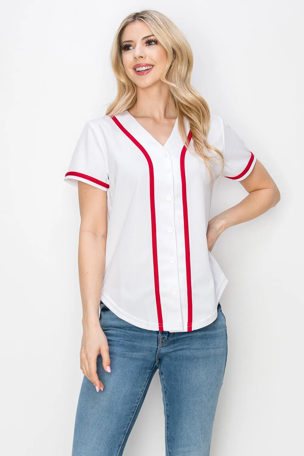 Women's Solid Colors Baseball Jersey With Piping