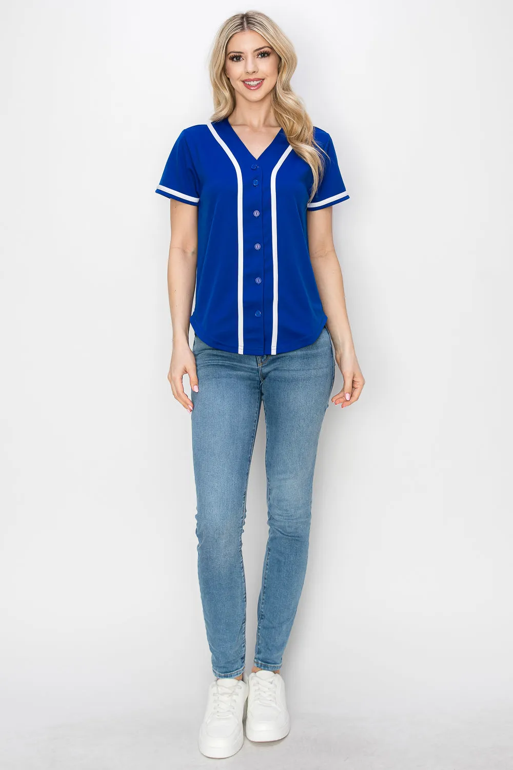 Women's Solid Colors Baseball Jersey With Piping