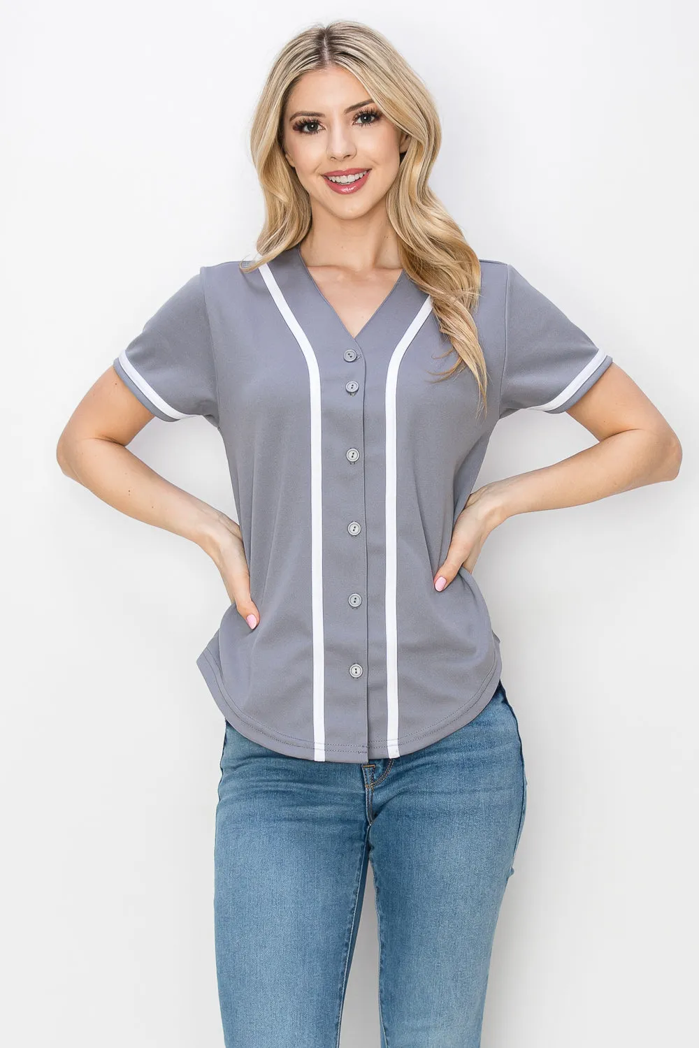 Women's Solid Colors Baseball Jersey With Piping