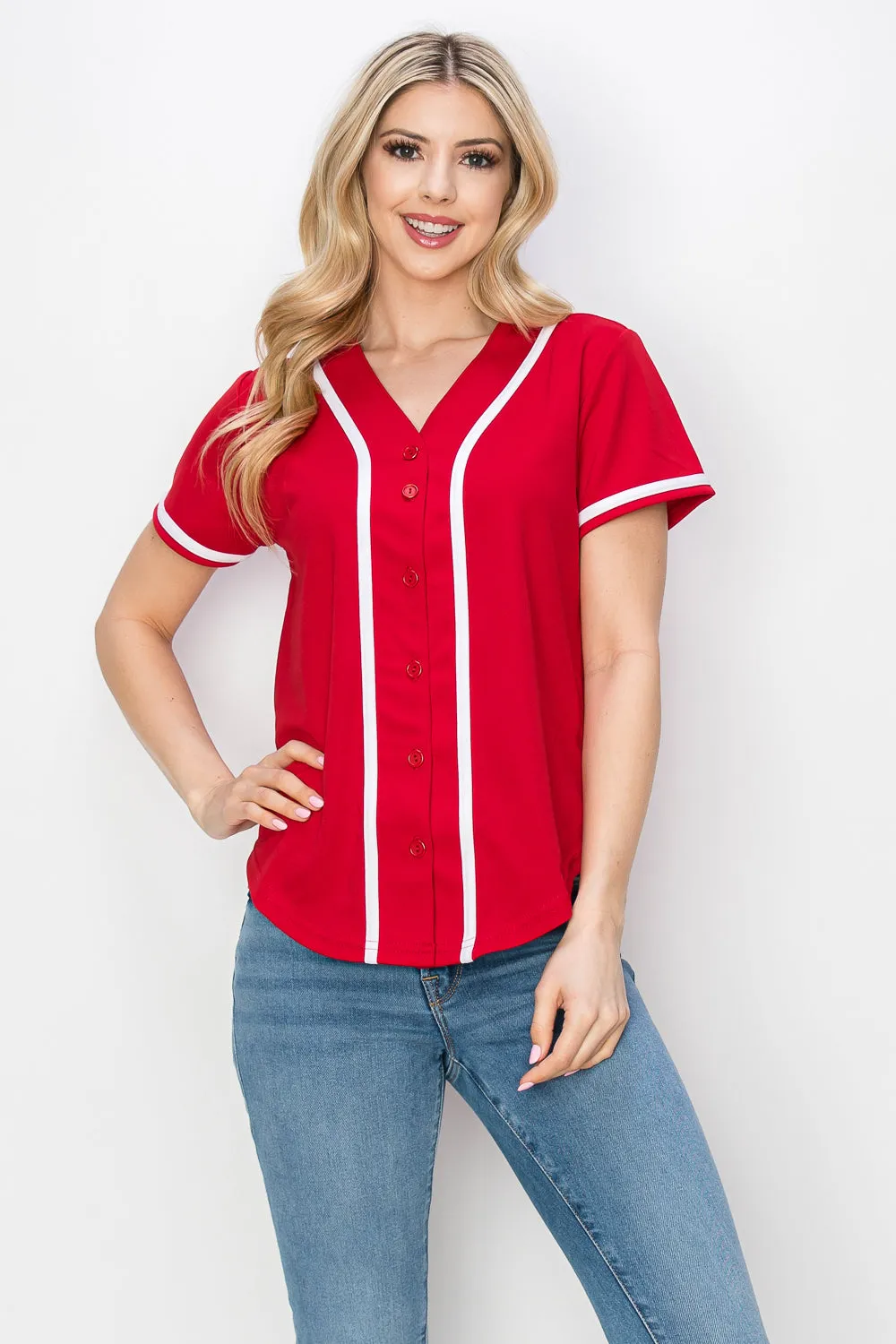 Women's Solid Colors Baseball Jersey With Piping