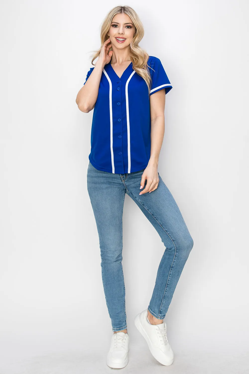 Women's Solid Colors Baseball Jersey With Piping