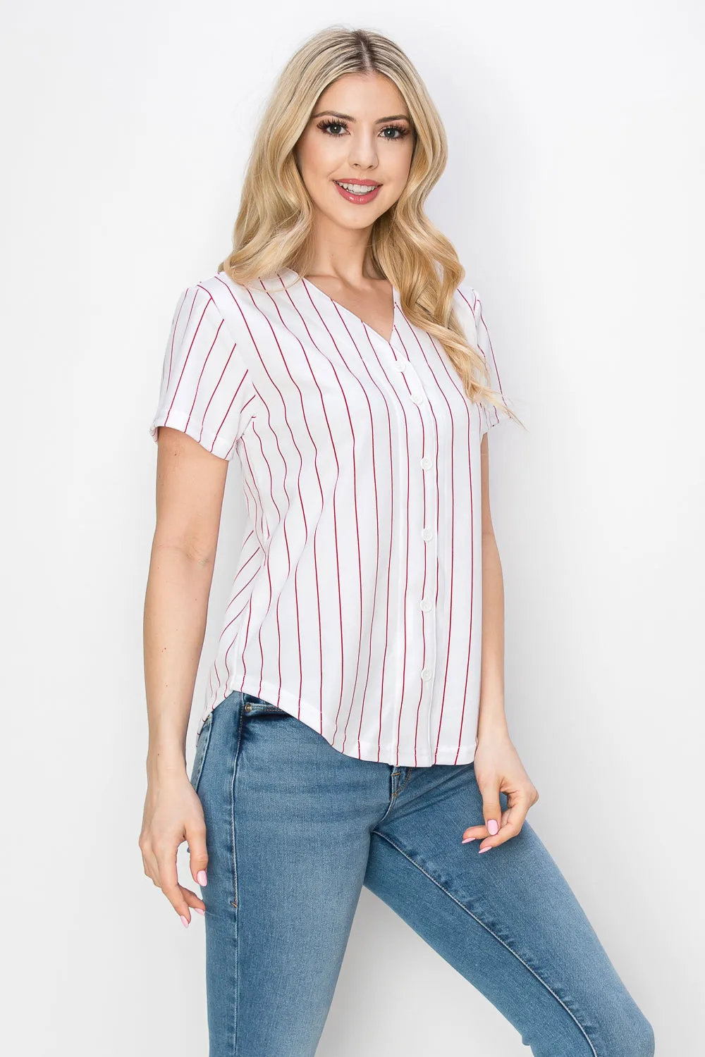 Women's White Baseball Jersey with Pinstripes