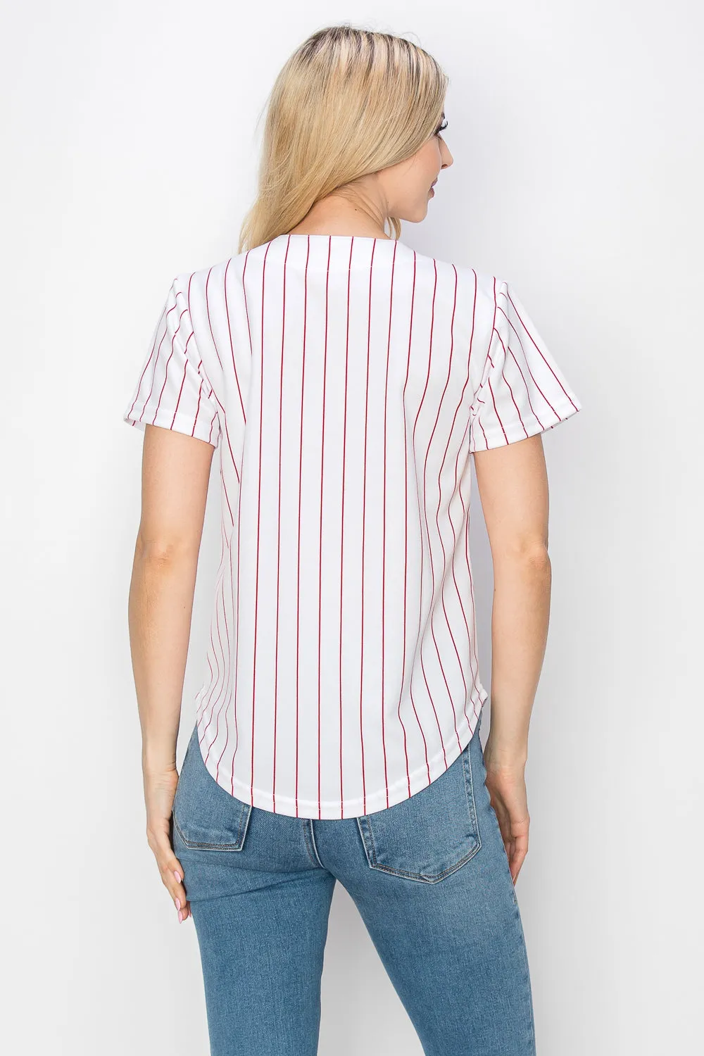 Women's White Baseball Jersey with Pinstripes