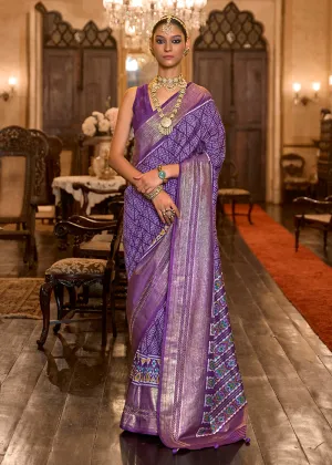 Wonderful Purple Woven Zari & Printed Patola Silk Traditional Saree